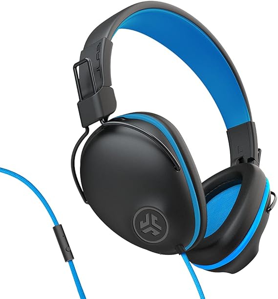 JLab JBuddies Pro Wired Over-Ear Kids Headphones with mic, Volume Limiter, Folding, Noise Isolation, Blue