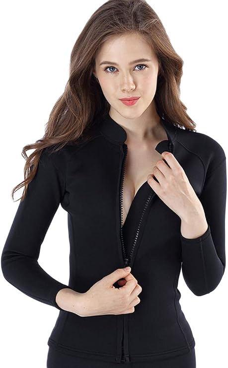 Micosuza Women's Wetsuit Jacket Premium Neoprene 1.5mm Long Sleeve Front Zip Wetsuit Top