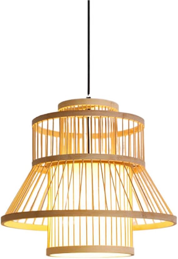 Natural Woven Bamboo Hanging Lamp,Simple Rattan Chandelier,Hand Weave Pendant Light,Hanging Light Shade,for Dining Room Bedroom Creative Farmhouse Hanging Light