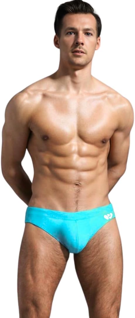 Men's Physique Swim Briefs - 3" Outer Seam, Athletic Cut | Silky 80/20 Nylon Spandex for Swimming & Beach | Medium, Caribbean Teal
