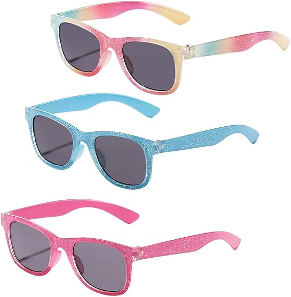 3 Pairs Kids Sunglasses UV 400 Protection Girls Princess Glitter Sun Glasse for Children Aged 2-8 Years
