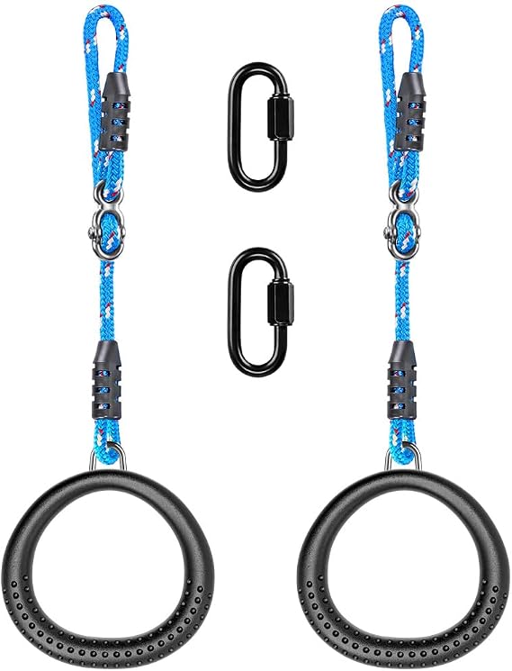 SELEWARE Trapeze Swing Rings, Gymnastics Rings for Swingset | Non Slip Grip, Outdoor Play, Gymnastics Training and Ninja Warrior Courses