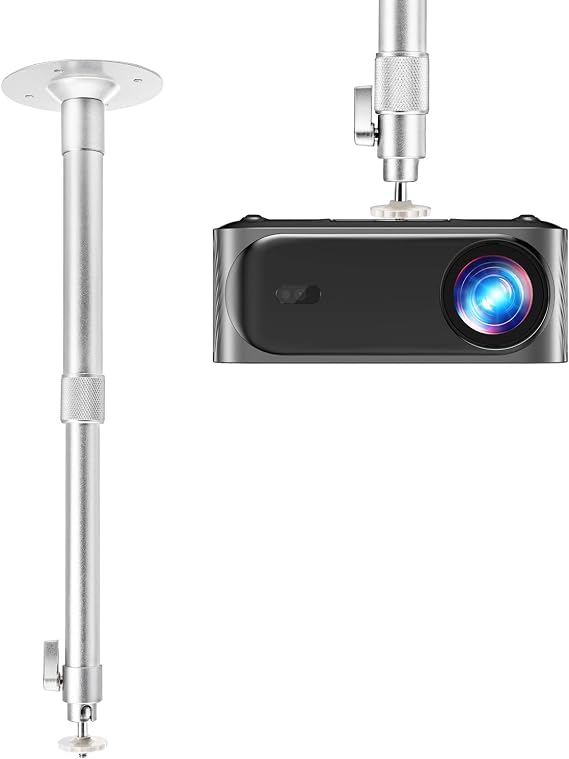 Projector Mount,12.1-16.8in / 31-50cm Projector Ceiling Mount Extendable Ceiling Projectors Mounts Adjustable Angle 360 Rotation Drop Ceiling Projectors Mounts Silver