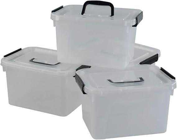Begale 5 Quart Plastic Small Storage Container, Clear Latch Box, 4-Pack
