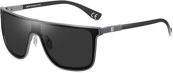 DUCO Trendy Square Sunglasses for Men Women Flat Top Shield Shades Oversized Carbon Fiber Polarized Sun Glasses DC8209