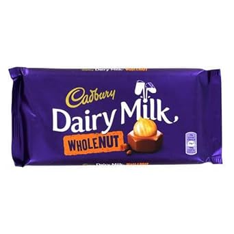 Cadbury Dairy Milk Wholenut Packet Plastic Hand Held Chocolate, 180 g
