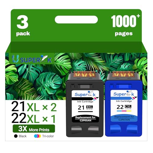 SuperInk Remanufactured Ink Cartridge Replacement for HP C9351A C9352CE 21 22 21XL 22XL Compatible for DeskJet f4140 f2110 d1560 Officejet 4315 J3680 4315y FAX 1250 3180 Printer 2 Black, 1 Tri-Color