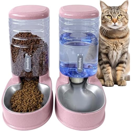 UniqueFit Cats Dogs Automatic Food Feeder and Water Dispenser Set 3.8L with Stainless Steel Bowl
