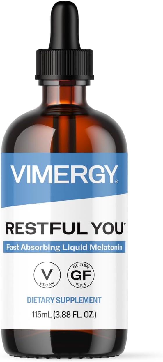 Vimergy Restful You* Liquid Melatonin, Vegan, 115 mL, 115+ Servings | Fast-Absorbing Support for Deep and Restorative Sleep*, Feels Gentle & Works Quickly, Kosher, Vegan, Paleo-Friendly, Non-GMO