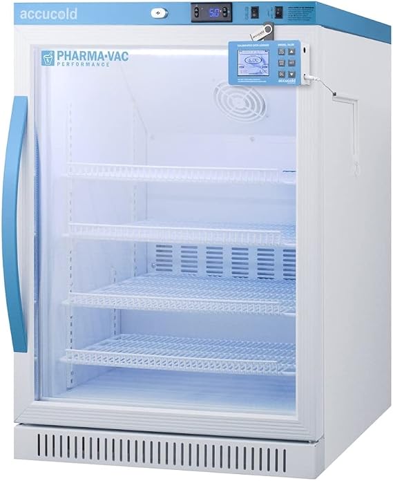 Accucold ARG6PVDL2B Pharma-Vac Performance Series 6 Cu.Ft. Freestanding ADA Compliant Height Vaccine Refrigerator with Glass Door, Automatic Defrost, Factory-Installed Lock and White Cabinet