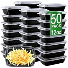 Meal Prep Containers, 50 Pack 12oz (100-Piece) Disposable Take Out Food Storage Containers with Leakproof Lids, Reusable Plastic To Go Lunch Boxes, BPA Free, Microwave/Dishwasher/Freezer Safe
