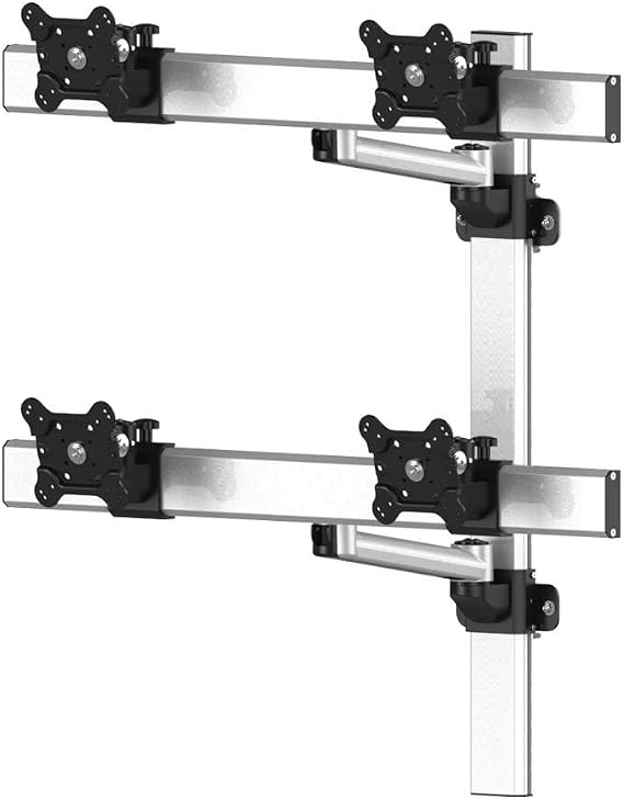 VESA Wall Mount for 4 Monitors 2x2 w/Quick Release & Single Arms