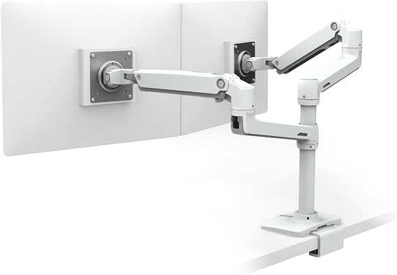 Ergotron LX Vertical Stacking Dual Monitor Arm, VESA Desk Mount for 2 Monitors Up to 24 Inches, 7 to 20 lbs Each Under Mount C-Clamp, White