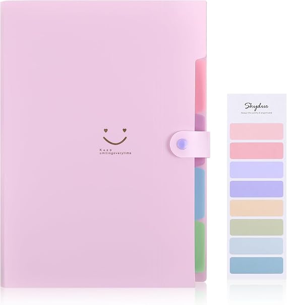 SKYDUE Expanding Folder Folder with Compartments Document Folder A4 with Labels Folder System Document Organiser for Home Office School and Travel (Lilac Colour)