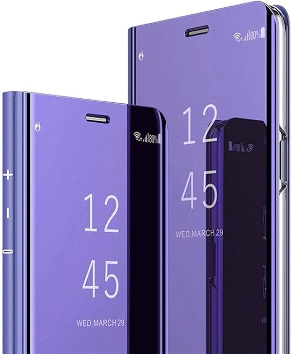 Ankoe Compatible with Galaxy S22 Case, Luxury Translucent View Makeup Mirror Flip Electroplate Plating Stand Shockproof Full Body Protective Hard PC Cover for Samsung Galaxy S22