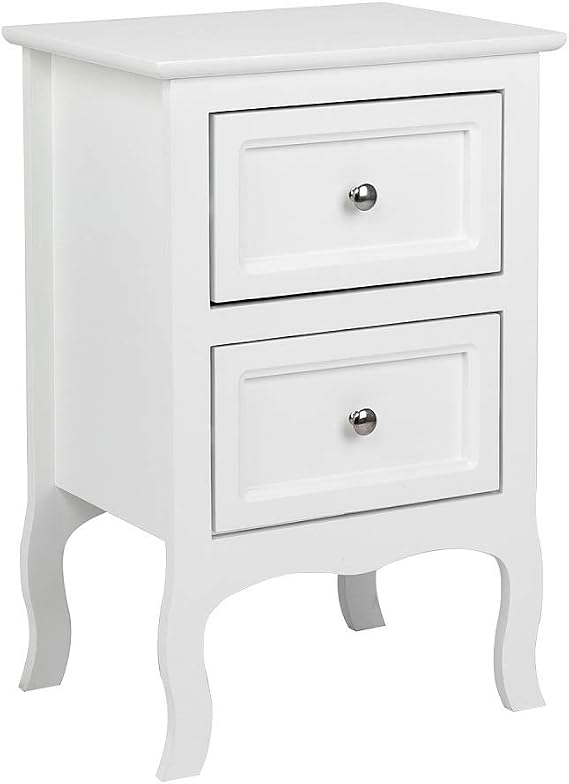 Bonnlo White Nightstand with 2 Drawers, Night Stands for Bedrooms, Small Bed Side Table/White Night Stand with Drawers for Small Spaces, College Dorm, Kids Room, Living Room, French, 16W x 12D x 24H