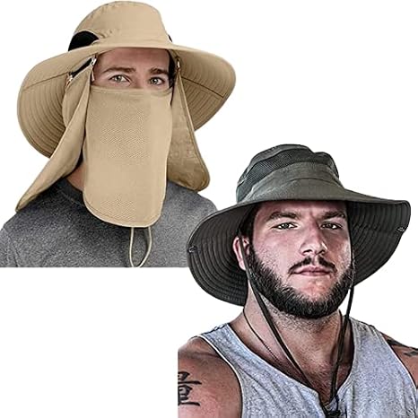 UPF 50+ Safari Cap and Fishing Hat with Flaps and Premium Outdoor Sun Protection Hats for Men & Women Boonie Hats Bundle
