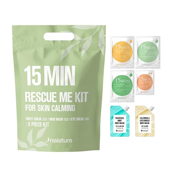 Naisture 15 Min Rescue Me Kit Skincare Gift Set for Skincare Lovers All-in-One Bundle with Face, Eye, Mud Masks, Complete Self-Care Kit (6 pcs)
