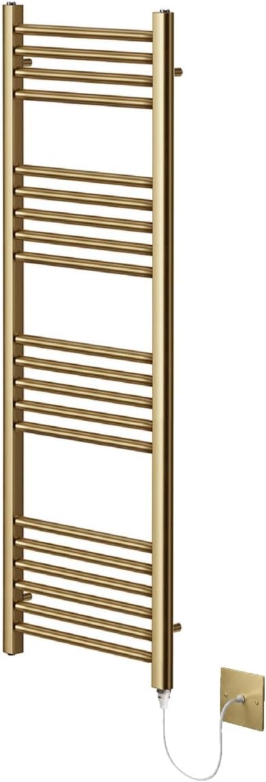 Brushed Brass Electric Heated Towel Rail 300mm W x 1200mm H