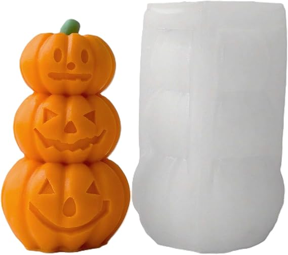 Pumpkin Candle Mold, 3D Horror Pumpkin Silicone Mold, Reusable Candle Silicone Mold Suitable for DIY Candles, Handmade Soap, Resin Crafts, Home Decorations