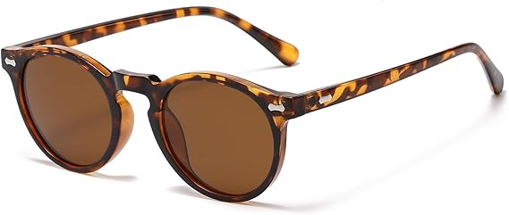 LJCZKA Retro Round Polarized Sunglasses Mens Womens UV400 Protection | Vintage Polarised Sunglasses Classic Trendy Circular Shades Unisex