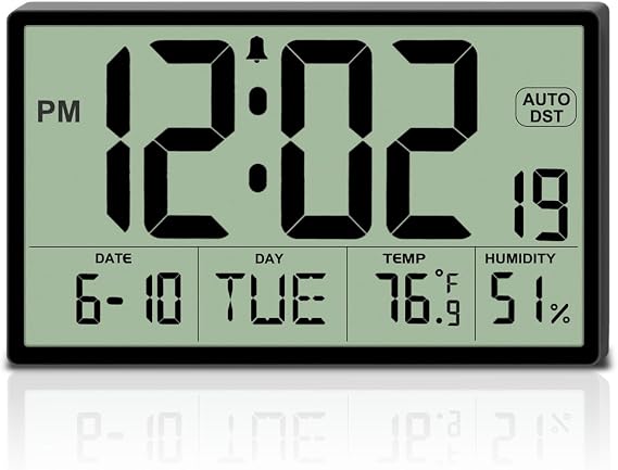 9 Narrow Bezels Battery Operated Digital Wall Clock with Temp & Humidity