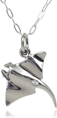 EnCharmed Sterling Silver Stingray Manta Ray Charm Necklace, Ocean Sea Life Pendant Jewelry, 18