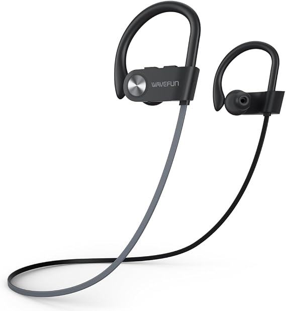 Wireless Headphones with Ear Hook, XBuds Bluetooth Earbuds Over Ear IPX7 Waterproof Sports Workout Outdoor Headsets Super Bass with Earhooks 15 Hours Music Time with Mic (Grey)