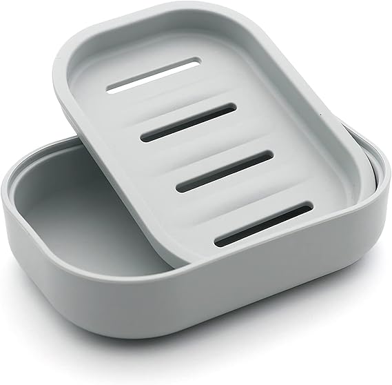 Plastic Soap Dish Container, Keeps Soap Dry,Easy Cleaning,Drain, Grey Blue