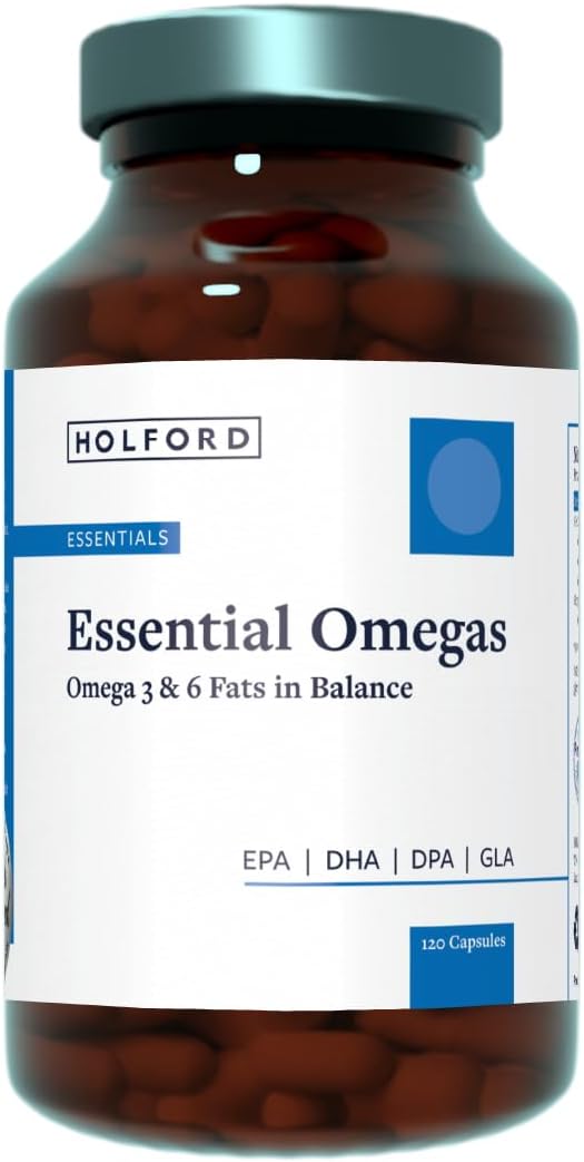 Patrick HOLFORD Essential Omegas/Omega-3 & 6 Supplement/for Heart, Brain & Vision Support / 4 Nutrients/EPA 350mg, DHA 224mg, DPA 42mg, GLA 50mg / 120 Capsules/for Women & Men