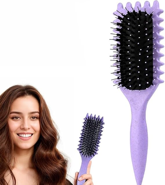 Curl Defining Brush,Curly Styling Hair Brush for Detangling,Combing,Shaping and Defining Curls For Women and Men Less Pulling,Reduce Pulling and Separation (Purple)
