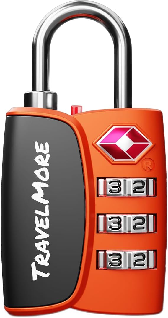 1-Pack TSA Approved 3-Digit Luggage Lock with Open Alert Indicator for Travel Suitcases & Baggage | Luggage Lock | TSA Lock | Orange | Travel Lock with Inspection Indicator, Durable Zinc Alloy Body, Easy to Use, for Suitcases, Backpacks, Bags, 1-Pack, Orange