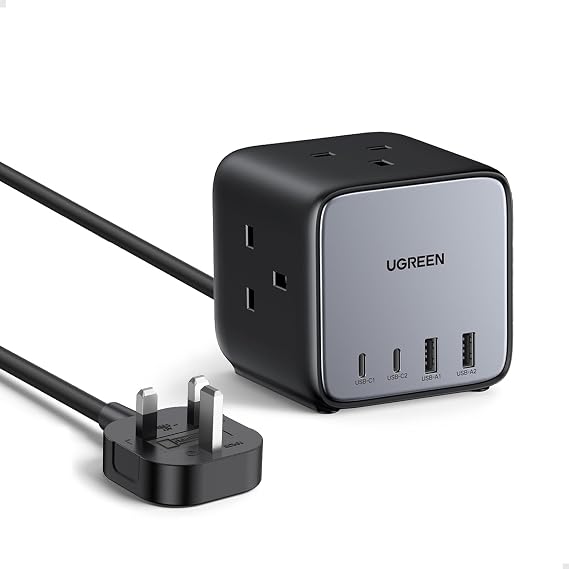 UGREEN Extension Lead Cube 1.8M, 3 Way Power Strip with 2 USB-C & 2 USB-A