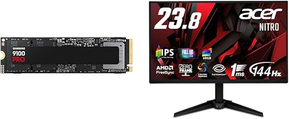 Samsung 9100 PRO 2TB PCIe Gen 5.0 14,700MB/s NVMe M.2 2280 Internal SSD MZ-VAP2T0B-IT/EC Domestic Certified + Acer 23.8" Full HD 144Hz 1ms VRB IPS Matte sRGB 99% AMD FreeSync Black Boo