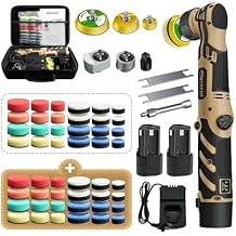 Cordless Mini Polisher,2 Pcs 1/1.5/2 Inch Polisher Pads,DA&RO with 11 Variable Speed 2500-6000 RPM,2 * 2.3Ah Rechargeable Batteries