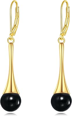 Sterling Silver Black Onyx Earrings for Women 18K Yellow Gold Plated Jewelry Gifts