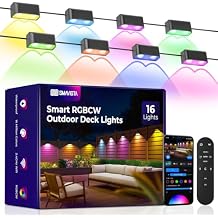 Outdoor Deck Lights 16 Packs, Smart RGBCW Fence Light, 100+ Scene Modes, Dual Lens LED String Lights with APP/Voice/Remote Control, IP65 Waterproof for Halloween Christmas Decor, 105ft Black