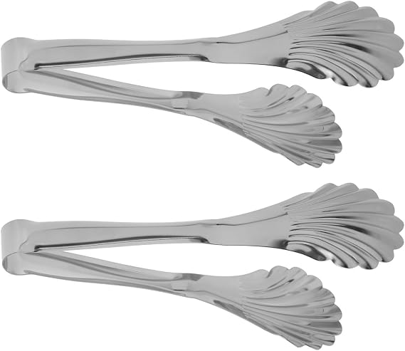 ULTECHNOVO 2Pcs Stainless Steel Shell Clip Elegant Food Serving Tongs for Buffets and Restaurants Stylish Silver Design Convenient Kitchen Utensils