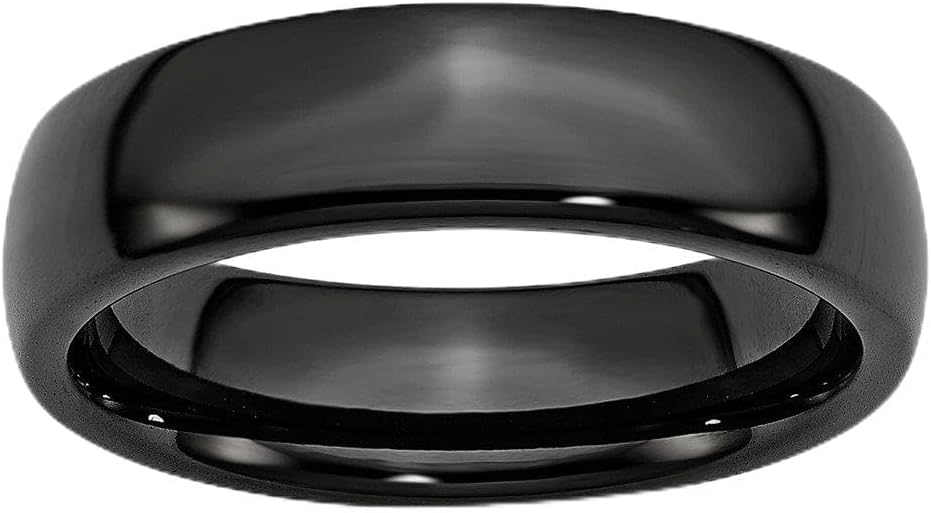 Solid Black Ceramic 6mm Plain Classic Wedding Band Ring