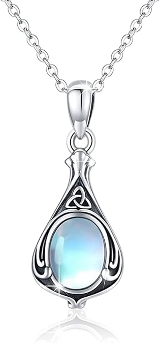 QttvbTna Teardrop Moonstone Pendant Necklace, Blue Gemstone Pendant Necklace for Women Girls, Labradorite Jewellery for Gift Valentine's Day