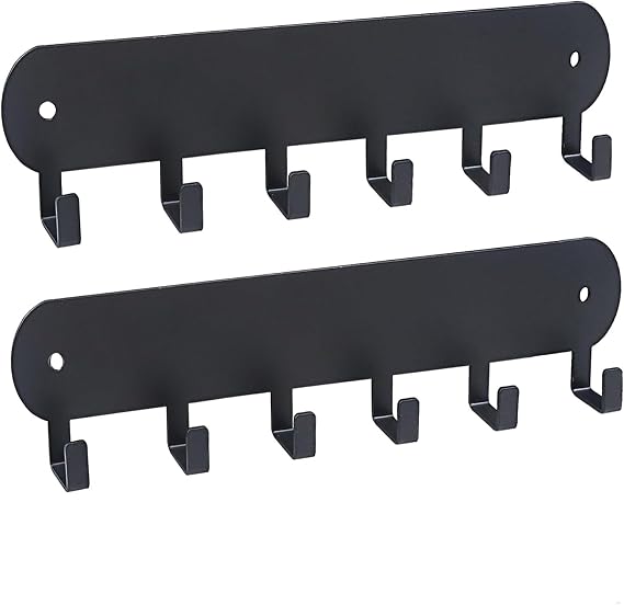 Key Holder for Wall,Black Metal Key Hooks Wall Mounted with 6 Hooks,Self Adhesive Key Racks,No Drill/Drilling Installation Key Hangers Heavy Duty Hooks for Kitchen Living Room, LE24052705