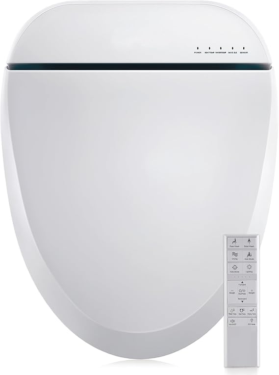 Heated Bidet Toilet Seat Elongated 102S-W, Unlimited Warm Water, Warm Air Dryer & Heated Seat, Electric Bidet with Remote Control, Self Cleaning Nozzle, Night Light, Soft Close Lid