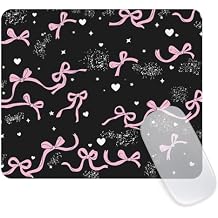 Seorsok Square Aesthetic Ribbon Bows&Shining Stars and Love Mouse Mat,Premium Textured Mouse Pads for Office Laptop,Washable Square Mousepads with Extended Stitched Edges Non Slip Rubber Base,Black