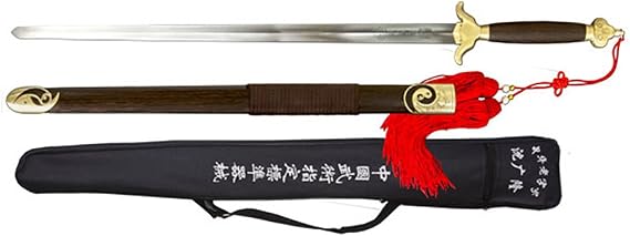 Premium Well-Balanced Competition Tai Chi Sword for Daily Training Top of The Line Tai Ji Long Quan Sword with Pear Wood Scabbard and Composed of Yellow Brass Handle.