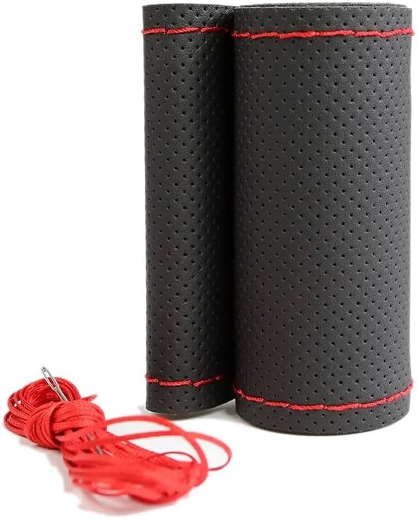 Luti Concept Dotted Leather Strut Steering Sleeve, Black Blue Red Rope Color Option, Stitched Leather, Universal Size, Red Stitched