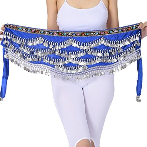 Belly Dance Wave Shape Hip Scarf With Silver Coins & Color Diamend