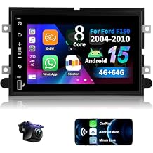8 Core 4G+64G Android 15 Car Radio for Ford F150/F250/F350 2004-2014 with Wireless CarPlay Android Auto,7" IPS Touchscreen Car Stereo with Mirror Link,WiFi/GPS,Bluetooth,FM/RDS,SWC+Backup Camera