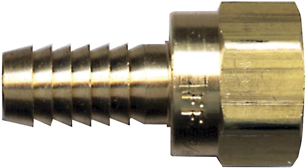 Fairview 128-46 Swivel Pipe Coupler, 14 x 38 in Nominal, Hose Barb x 45 deg SAE Female Flare Tube End Style, Brass, Import