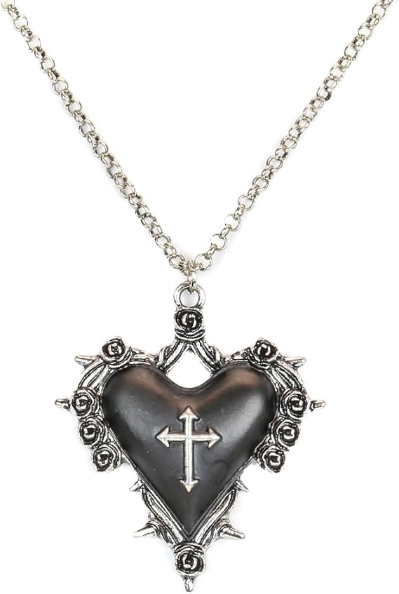 Sacred Heart Gothic Cross Rose Thrones Pendant Alternative Steampunk Necklace