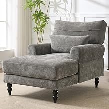 KEIKI Chaise Lounge Chair Indoor, Modern Leisure Sleeper Sofa Chair w/Double Deep Cushion, Accent Upholstered Reading Side Armchair, Recliner Arm Chairs for Living Room & Bedroom, Easy Assembly, Gray